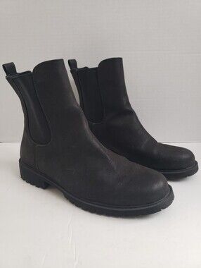Sz 6.5 Loft Black Faux Leather Slip On Combat Boots